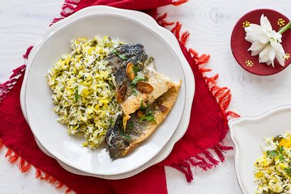Sabzi Polo va Mahi persan aux herbes Riz au poisson, parfait Morsel (herbed) Sabzi Polo va Mahi persan aux herbes Riz au poisson, parfait Morsel