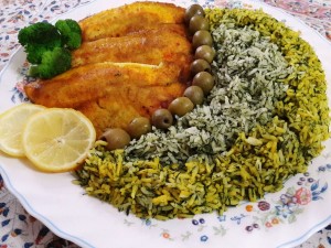 Sabzi Polow Mahi (Rice Herb au poisson), le pot persan (mahi) Sabzi Polow Mahi (Rice Herb au poisson), le persan Pot