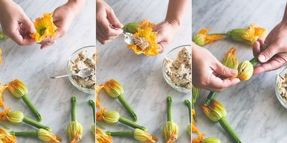 Fleurs de courgettes farcies au bacon Recette, ricotta, champignons (lard) Fleurs de courgettes farcies au bacon Recette, ricotta, champignons