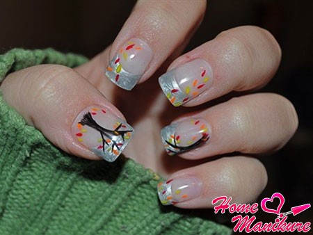 liść klonu paznokcie zdjęcie wideo manicure francuski