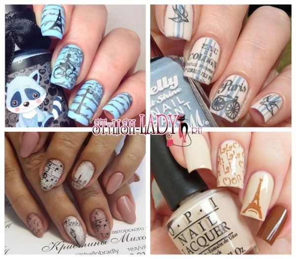 manicure z wieżą Eiffla na paznokciach manicure