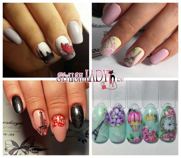 manicure z wieżą Eiffla na paznokciach manicure