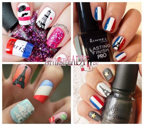 manicure z wieżą Eiffla na paznokciach manicure