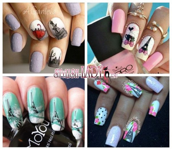 manicure z wieżą Eiffla na paznokciach manicure z wieżą Eiffla na paznokciach