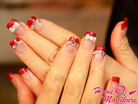 manicure cyrkonie paznokcie design zdjęcie czerwony czarny układ klej różowy manicure cyrkonie paznokcie design zdjęcie czerwony czarny układ klej różowy