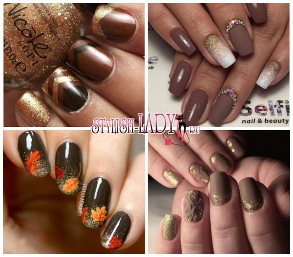 manicure złoty brokat manicure