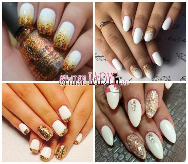 manicure złoty brokat manicure
