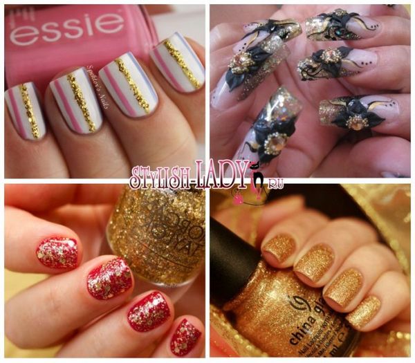 manicure złoty brokat manicure