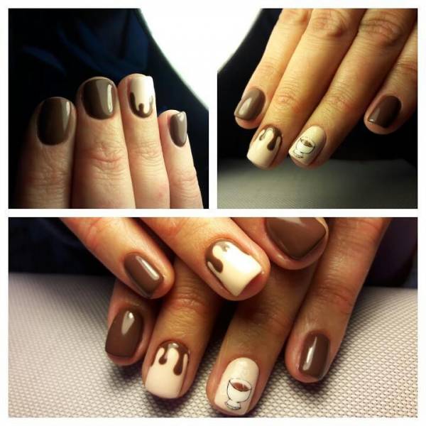 beżowy manicure beżowo-brązowy manicure