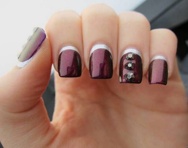 biały manicure bordowy biały manicure