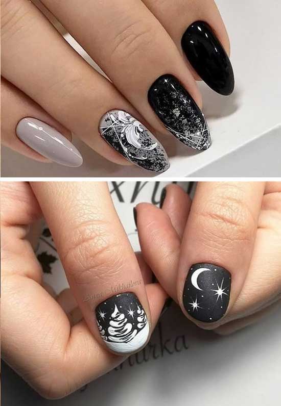 biały manicure manicure czarno-biały