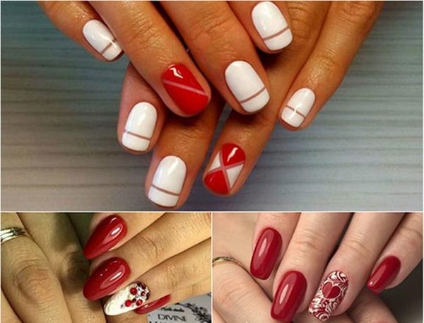 piękny manicure czerwony z białym czerwone i białe zdjęcie do manicure