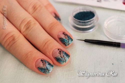 turkusowy manicure abstrakcyjny bulion brokatowa lekcja projektowania paznokci ze zdjęciem turkusowy manicure