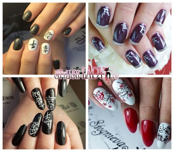 manicure manicure z hieroglifami na paznokciach