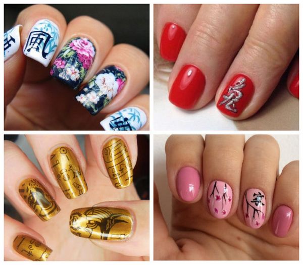 manicure manicure z hieroglifami na paznokciach
