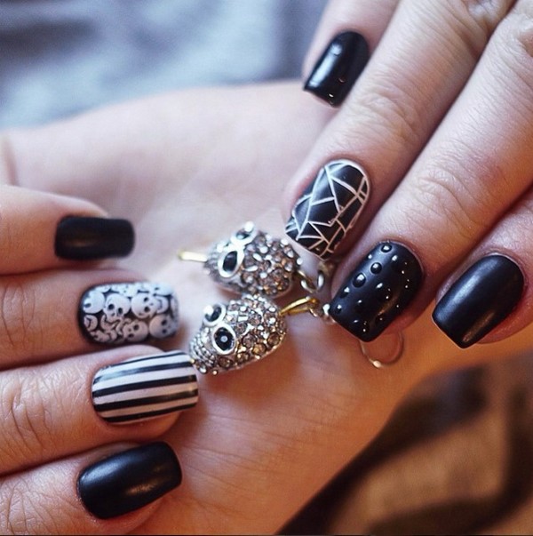 manicure czarno-biały biały manicure