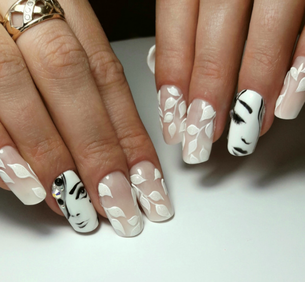 biały manicure biały różowy manicure