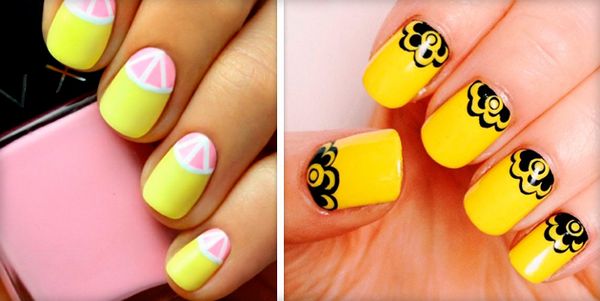 biały manicure żółty lakier do manicure