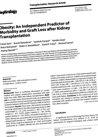 Ожиріння: незалежний провісник захворюваності та втрати трансплантата після трансплантації нирки