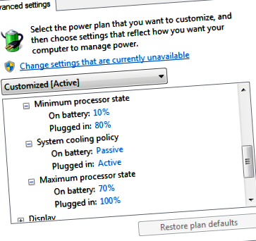 Mi a minimális és maximális processzor állapota a Windows 7  Energiagazdálkodásban