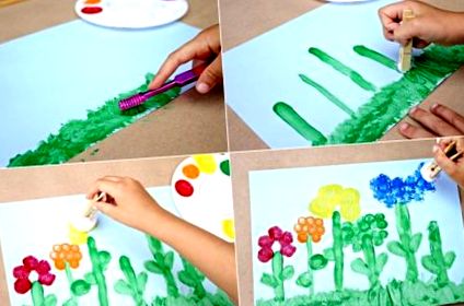 Tavaszi képek festése gyerekekkel - 20 ötlet; technikák