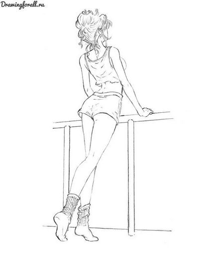 Cum de a desena o fată în picioare, cu spatele, cu creionul în etape