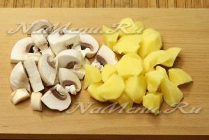 Cartofi cu ciuperci într-o oală în cuptor, rețeta cu o fotografie