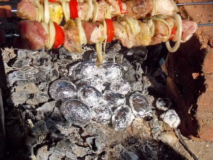 Cartofi foite peste un foc de tabără