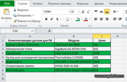 Lucrul cu celule în Excel 2010 (poziția „celule Insert“) Lucrul cu celule în Excel 2010