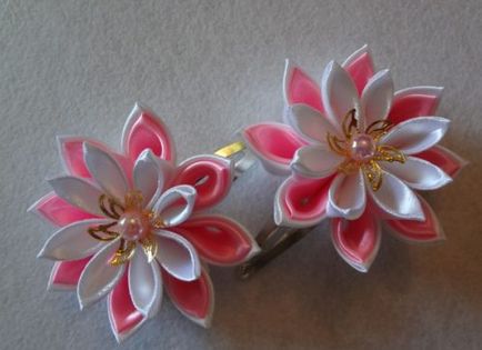 Clip kanzashi propria clasă mâinile de master pentru a crea o floare cu două straturi