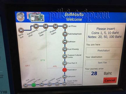 Bangkok Metro - harta de metrou, și de la aeroport, modul de utilizare, cât de mult de călătorie