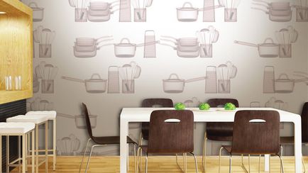 Wallpaper în design de fotografie bucătărie pentru o mică, inserând pereții interiori, lipicioase, combinate,