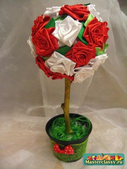 Topiara de panglici de satin (decorațiuni interioare) Topiara de panglici de satin