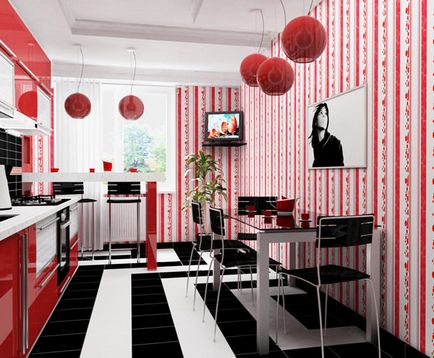 Design-imagine bucătărie roșu în interior, cu care să combine tonurile, idei uhni mici