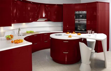 Design-imagine bucătărie roșu în interior, cu care să combine tonurile, idei uhni mici