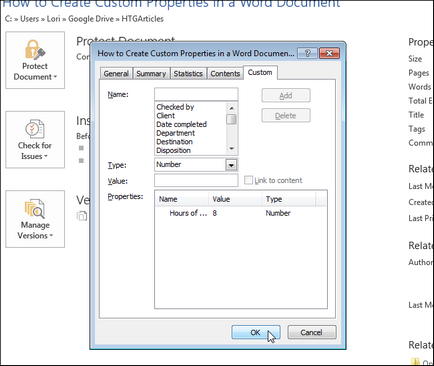 Cum de a adăuga proprietăți particularizate la document word