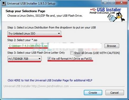 Linux bootabil unitate flash (opțiunea Crearea unui stick USB bootabil) Flash bootabil unitate Linux