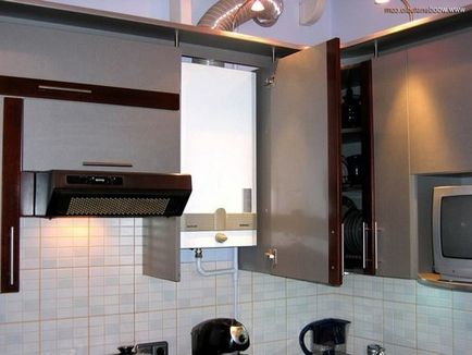 bucătărie de design, cu un cazan de gaz pe fotografii de perete