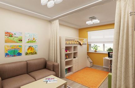 Condiții de viață și de copii într-o singură cameră pentru a face o combinație de cald literar cameră, fotografie și design,