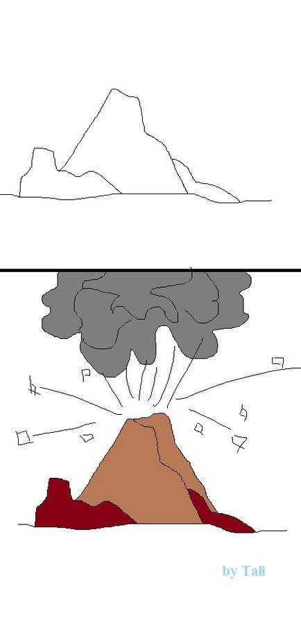 Cum să atragă un vulcan erupție etape creion