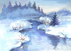 Cum de a desena un peisaj de iarnă etape guașă