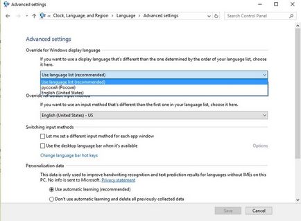 Cum de a schimba limba interfeței în Windows 10