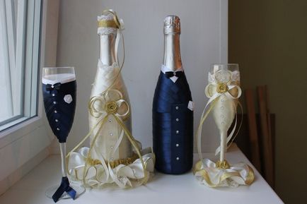 Cum de a decora o sticlă de șampanie pentru nunta cu propriile lor mâini