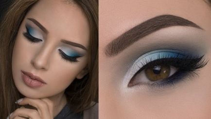 Machiaj - smoky eyes - cu nuanțe de albastru pentru ochi cu fard de ochi albastru, și aur, care ruj