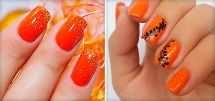 idei de manichiură Orange (cu paiete, cu o vopsea alb-negru, francezii și arta luna de unghii), și o fotografie