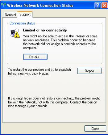 conexiune Oshbika este limitată sau inexistentă (Windows XP) Cum la spre Fix