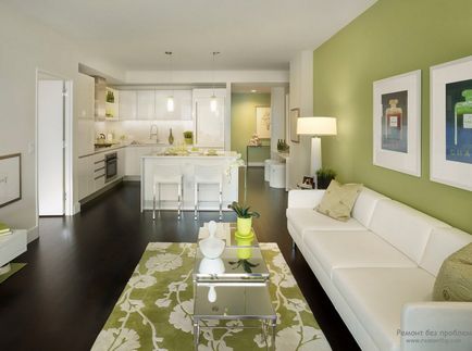 O combinație de combinații de culori verzi de interior în camere de design