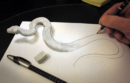 Amazing iluzie tridimensională, desenate pe hârtie în creion