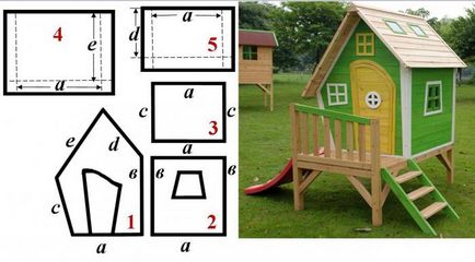 Casa din lemn pentru copilul cu mâinile sale desene, fotografii