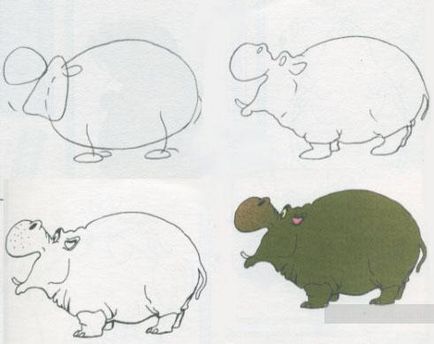 Cum de a desena un hipopotam treptat creion